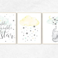 Nursery decor elephant, Mint and yellow nursery, twinkle twinkle little star, mint nursery, nursery decor boy teal, nursery decor neutral