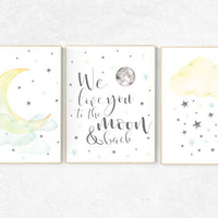 Yellow and mint nursery, moon and back, moon and stars nursery, gender neutral nursery, nursery decor boy teal, yellow nursery