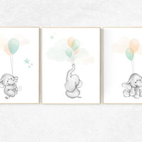 Mint and watermelon nursery, Nursery decor animals, neutral nursery, elephant nursery, mint nursery, gender neutral, mint and coral nursery