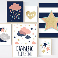Coral navy gold nursery, peach navy gold, coral and navy , gender neutral, cloud nursery, dream big, neutral nursery, nursery decor peach