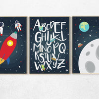 Space Nursery Decor, alphabet nursery Art, alphabet letters, outer space nursery wall art, Boy Nursery Space Decor, toddler, nursery set