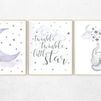 Nursery decor girl lavender and gray, Nursery decor girl purple, elephant nursery, lilac nursery, twinkle twinkle little star purple nursery