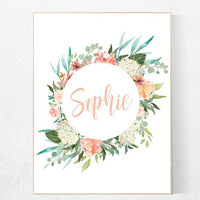 Nursery decor girl floral, nursery decor girl flower, nursery decor girl name, name sign for nursery, pink roses, nursery decor girl coral