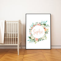 Nursery decor girl floral, nursery decor girl flower, nursery decor girl name, name sign for nursery, pink roses, nursery decor girl coral