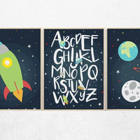Space Nursery Decor, alphabet nursery Art, alphabet letters, outer space nursery wall art, Boy Nursery Space Decor, toddler, nursery set