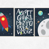 Space Nursery Decor, alphabet nursery Art, alphabet letters, outer space nursery wall art, Boy Nursery Space Decor, toddler, nursery set