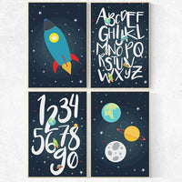 Space Nursery Decor, alphabet nursery Art, alphabet letters, outer space nursery wall art, ABC nursery toddler space themed nursery wall art