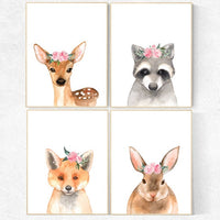 Nursery decor girl woodland, Nursery prints woodland, nursery wall art girl woodland, nursery prints woodland animals, baby room woodland