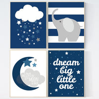 Nursery decor boy navy, nursery decor elephant, dream big, nursery wall art, elephant nursery, navy blue nursery wall art, boys room decor
