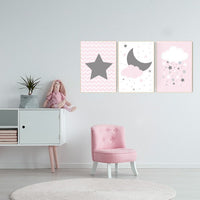 Pink Gray Nursery Art, Baby Girl Nursery Decor, Nursery Print, Baby Girl Pink Nursery Art, set of 3, Baby Girl Wall Art, cloud nursery print