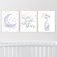 Nursery decor girl lavender and gray, Nursery decor girl purple, elephant nursery, lilac nursery, twinkle twinkle little star purple nursery