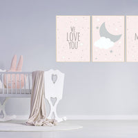 We love you to the moon and back, pink nursery art, star nursery decor, nursery decor, pale pink, moon nursery, baby girl nursery wall art