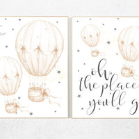 Nursery decor neutral, gender neutral nursery, nursery decor hot air balloons, hot air balloon nursery wall art, twin nursery decor, beige