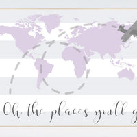 Nursery decor girl purple, nursery decor map, Lilac nursery, Oh the places you'll go, travel nursery decor, world map, lavender nursery
