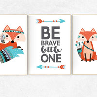 Nursery decor woodland, fox nursery decor, be brave little one, tribal nursery decor, woodland nursery, fox print, Woodland Animal Nursery