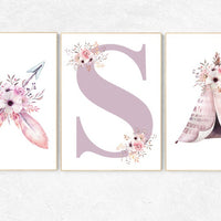 Nursery decor girl boho, purple nursery, baby girl nursery, woodland, nursery decor girl floral, nursery girl name, boho art, baby room