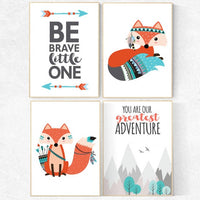 Nursery decor woodland, fox nursery decor, be brave little one, tribal nursery decor, woodland nursery, fox print, Woodland Animal Nursery