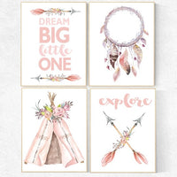 Nursery decor girl woodland, nursery decor woodland, nursery prints girl, girls room decor flowers, dream big little one, tribal nursery