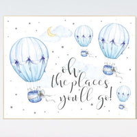 Nursery decor boy hot air balloon, nursery decor boy adventure, Dream Big, blue nursery, boys room wall art adventure, nursery prints boy