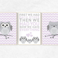 Nursery decor girl purple, Lilac nursery, purple nursery, lilac and gray, First we had each other, owl nursery, lavender, baby room decor