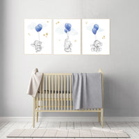 Nursery decor elephant, navy elephant nursery gender, neutral nursery prints, nursery wall art animals, elephant balloon, navy and gold
