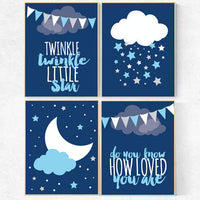 Nursery prints boy, navy blue nursery decor, nursery decor boy, twinkle twinkle, NAVY gray nursery decor stars and moon, boys room decor