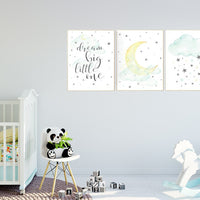 Mint and yellow nursery, moon and stars nursery, nursery decor girl wall art, dream big, teal and yellow, nursery decor boy teal, cloud