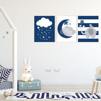 We love you to the moon and back, nursery decor, navy nursery decor, moon nursery, elephant nursery, nursery wall art, baby room decor, navy