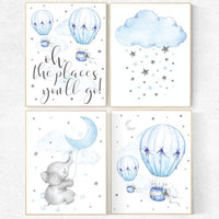 Nursery decor hot air balloon, elephant nursery, Nursery decor boy, oh the places you'll go, cloud and star nursery, nursery wall art boy