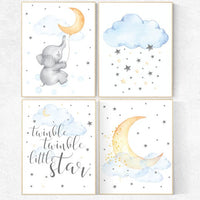 Nursery decor elephant, gender neutral, elephant balloon, twinkle twinkle little star, nursery wall art, baby room decor, nursery art