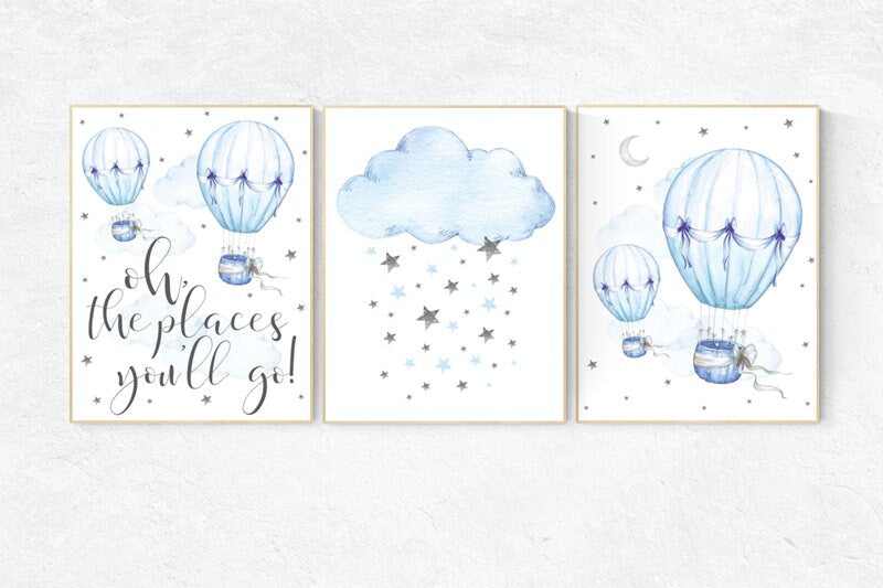 Nursery decor boy hot air balloon, oh the places you&
