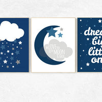 Nursery decor boy navy, navy blue nursery wall art, navy blue nursery wall decor, dream big little one, cloud and stars nursery, boys room