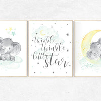 Mint and yellow nursery, nursery wall art neutral, moon and stars nursery, baby room decor, twinkle twinkle, gender neutral nursery art