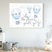 Nursery decor boy hot air balloon, nursery decor boy adventure, Dream Big, blue nursery, boys room wall art adventure, nursery prints boy