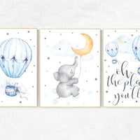 Gender neutral nursery decor, Nursery wall art neutral, nursery decor hot air balloon, Oh the places you'll go, blue yellow, orange nursery