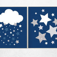 Navy silver nursery, cloud nursery art, star nursery, nursery decor boy, Baby boy nursery decor, navy gray nursery, boys room wall art