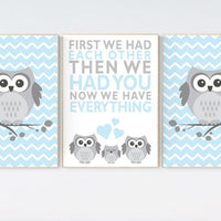 Owl nursery art, Blue gray nursery, nursery decor boys, first we had each other, owl nursery, baby blue nursery, nursery decor owl, grey