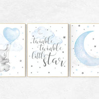 Nursery decor boy, nursery decor boy elephant, nursery wall art boy, twinkle twinkle little star, cloud and raindrops elephant nursery print