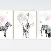 Aqua and pink nursery decor, Nursery decor animals, turquoise pink decor, pink teal, animal balloons, mint green, animal prints balloons