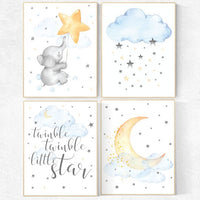 Nursery decor elephant, twinkle twinkle little star, cloud nursery decor, Nursery decor neutral moon and stars nursery, gender neutral