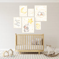 Nursery decor elephant, nursery wall art neutral, dream big little one, baby wall art elephant, baby room decor gender neutral, cloud, star