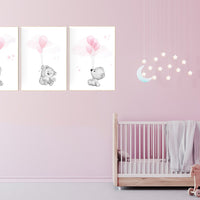 Nursery decor bear, bear nursery print,  teddy bear, pink grey nursery, nursery wall art animals, girl room decor, baby girl nursery decor
