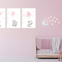 Nursery decor girl, nursery decor bear, bear nursery print, teddy bear, pink grey nursery, nursery wall art animals, girl room decor