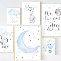 Nursery decor boy elephant, blue and gray nursery, hot air balloon, twinkle twinkle little star, boys room decor, oh the places you'll go