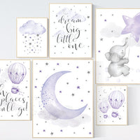 Nursery decor girl hot air balloon, Nursery decor girl purple, purple nursery, lilac nursery print, lavender nursery wall art, baby girl