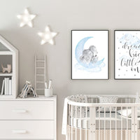 Nursery decor boy elephant, nursery wall art elephant, baby room decor boy, cloud and stars, Elephant Nursery Art, dream big little one