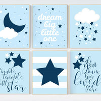 Nursery decor boy, navy blue nursery, nursery wall art boy, elephant nursery, cloud and stars, baby room decor, nursery ideas for boys