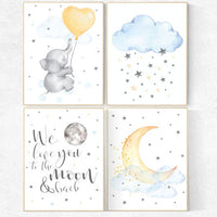 Nursery wall art elephant, nursery decor, we love you to the moon and back, Nursery decor neutral, nursery gender neutral, baby room decor