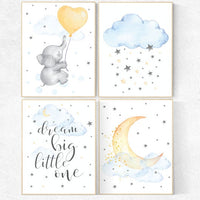 Nursery decor elephant, dream big little one, elephant balloon, gender neutral, nursery wall art, baby room, unisex, nursery art