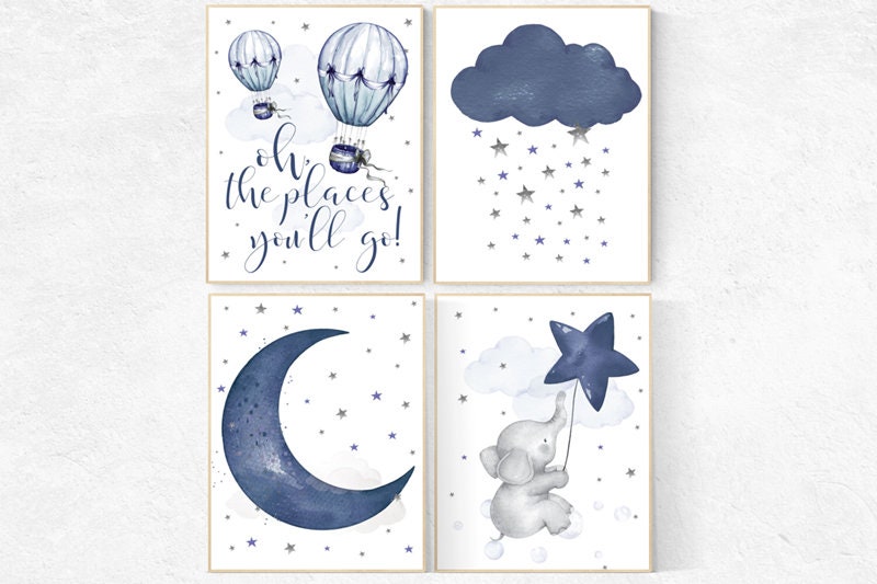 Nursery decor boy elephant, oh the places you&